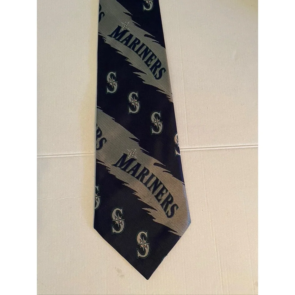 Eagles Wings Seattle Mariners MLB Silk Necktie Navy Blue Logo Print Baseball Tie